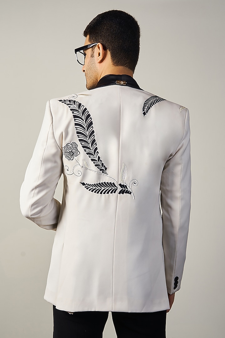 Black & White Italian Cationic fabric Handwork Tuxedo Set by Soniya G Men at Pernia's Pop Up Shop
