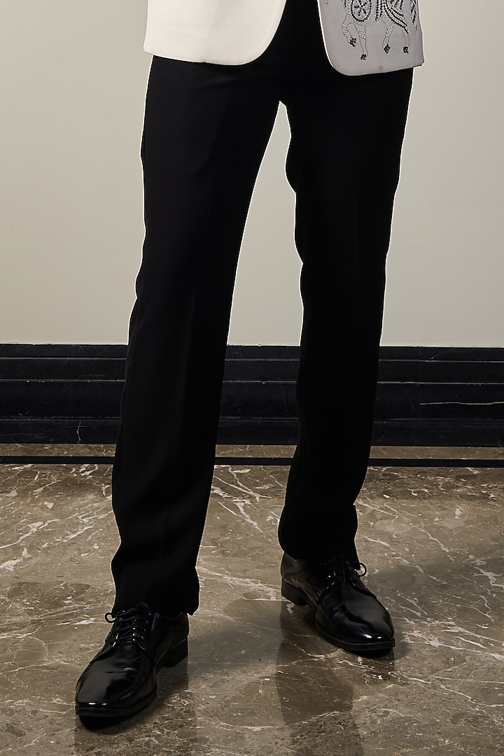 Black & White Italian Cationic fabric Handwork Tuxedo Set by Soniya G Men at Pernia's Pop Up Shop