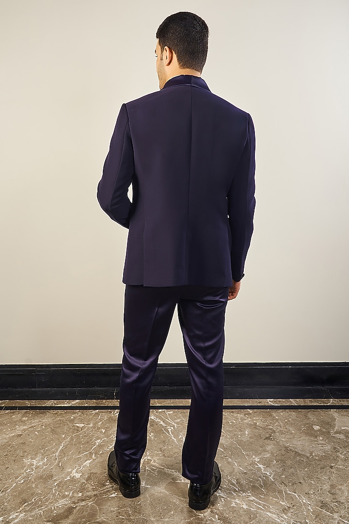 Navy Blue Italian Cationic fabric Handwork Tuxedo Set by Soniya G Men at Pernia's Pop Up Shop