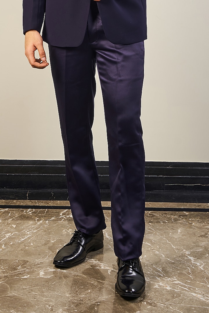 Navy Blue Italian Cationic fabric Handwork Tuxedo Set by Soniya G Men at Pernia's Pop Up Shop