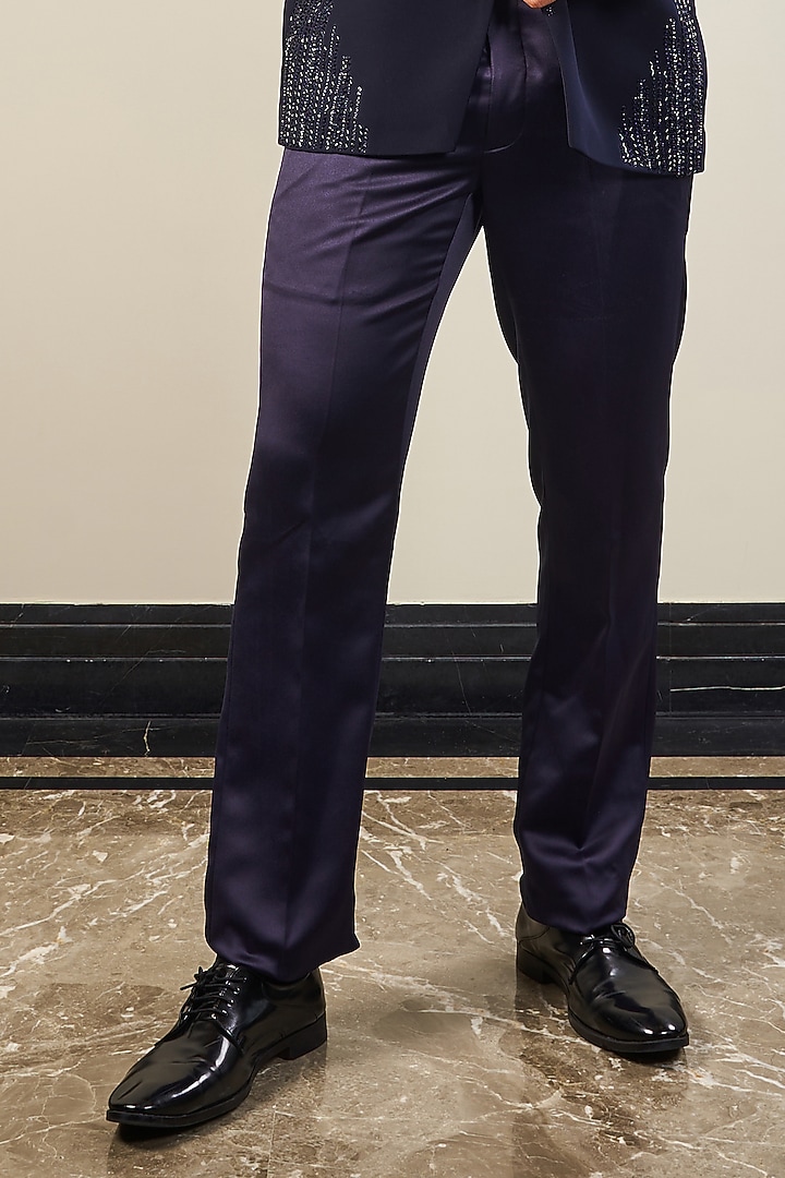 Italian Blue Silk Velvet Handwork Tuxedo Set by Soniya G Men at Pernia's Pop Up Shop