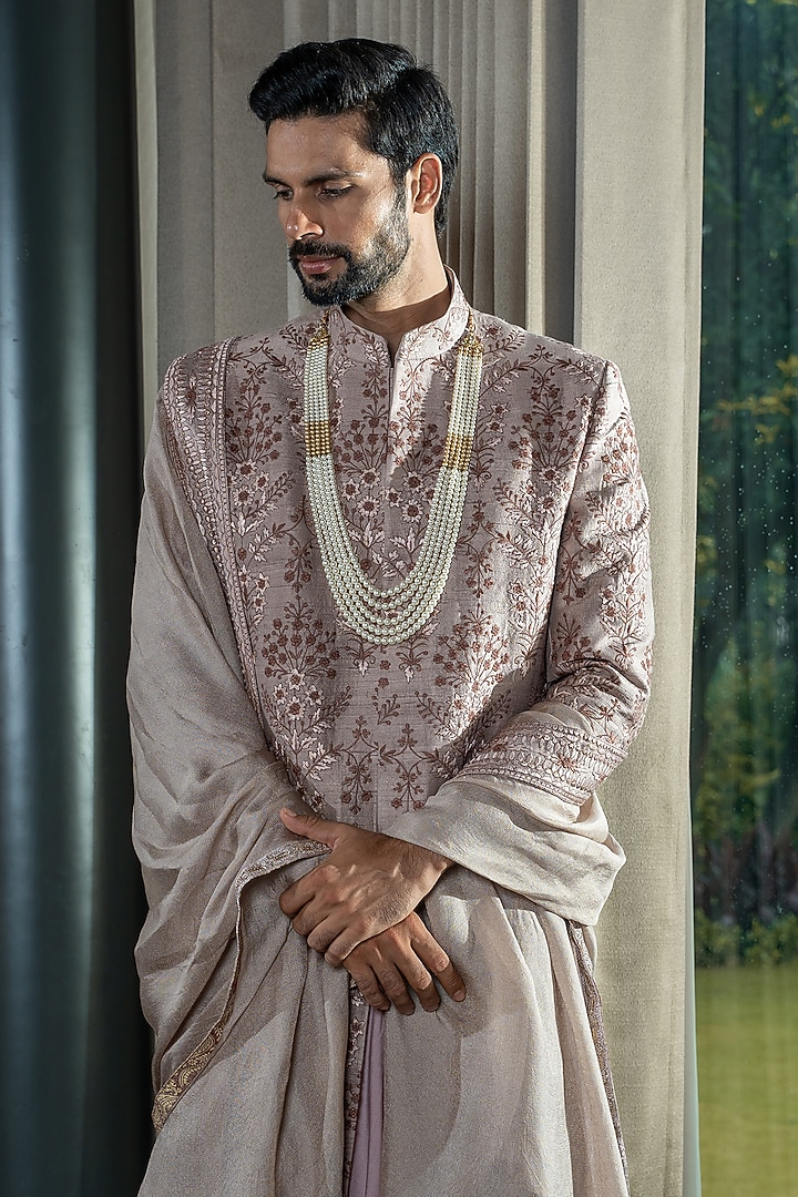 Pink Silk Handwork Groom Sherwani Set by Soniya G Men at Pernia's Pop Up Shop