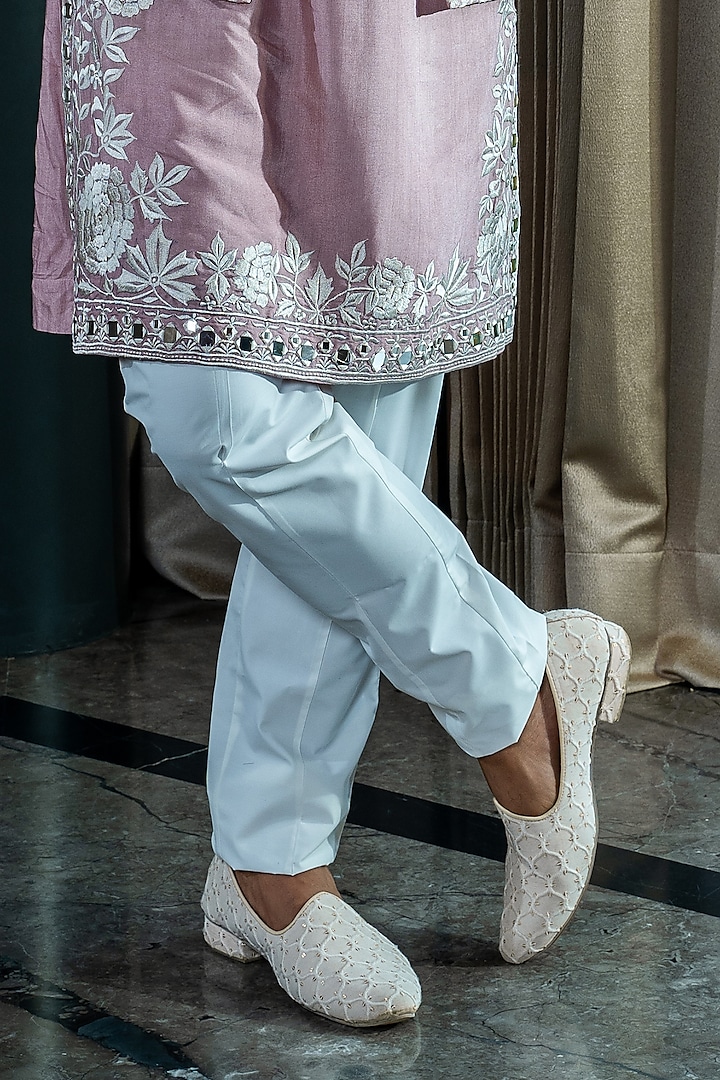 Pink Handmade Silk Thread & Mirror Work Wedding Indowestern Set by Soniya G Men at Pernia's Pop Up Shop