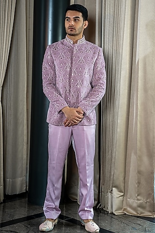 Onion Pink Velvet Zardosi Embroidered Thread Handwork Jodhpuri
