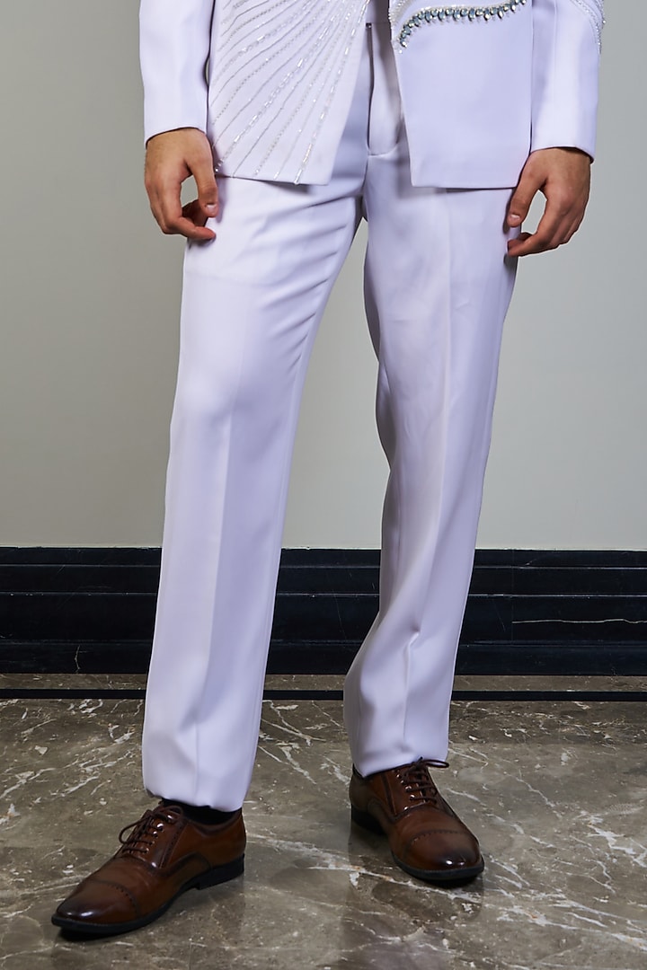 Ivory Italian Cationic Fabric Stone & Beadwork Blazer Set by Soniya G Men at Pernia's Pop Up Shop