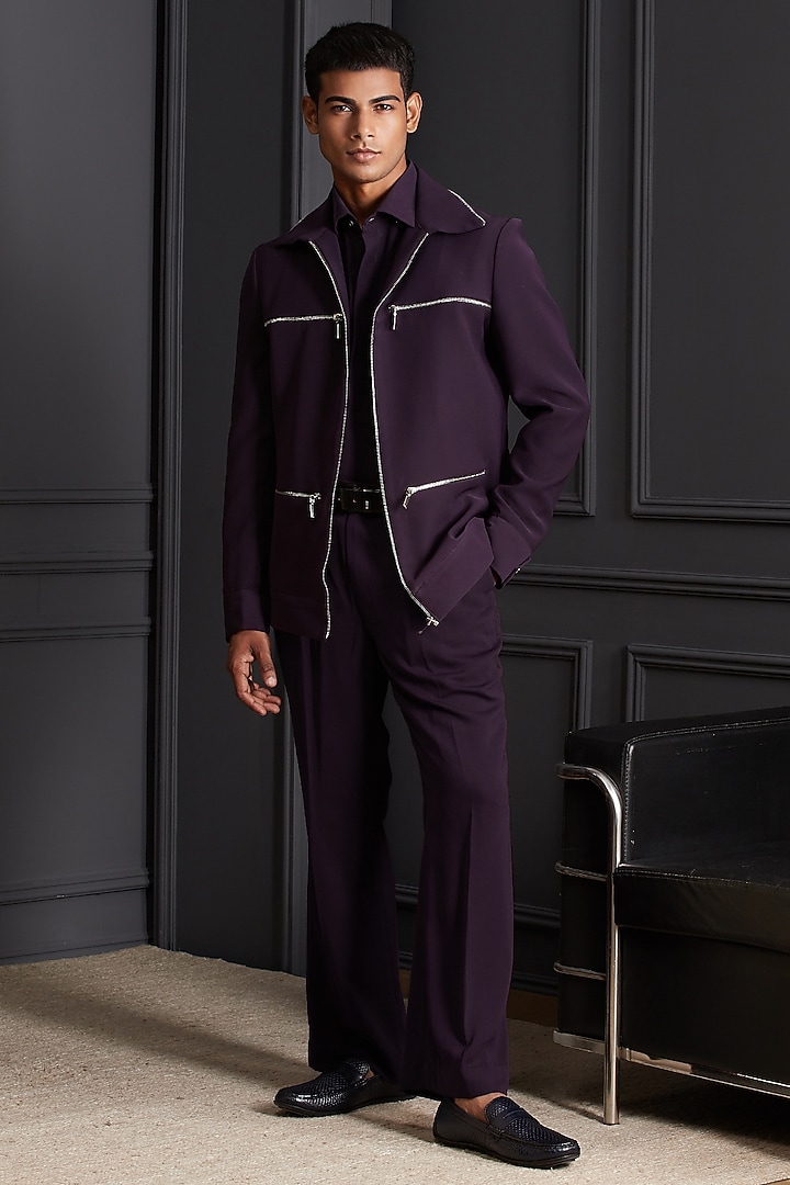 Deep Wine Suiting Japanese Fabric Co-Ord Set by Soniya G Men at Pernia's Pop Up Shop