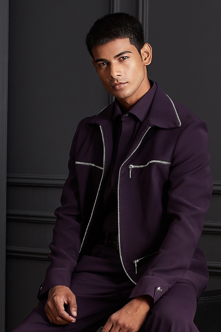 Deep Wine Suiting Japanese Fabric Co-Ord Set by Soniya G Men at Pernia's Pop Up Shop