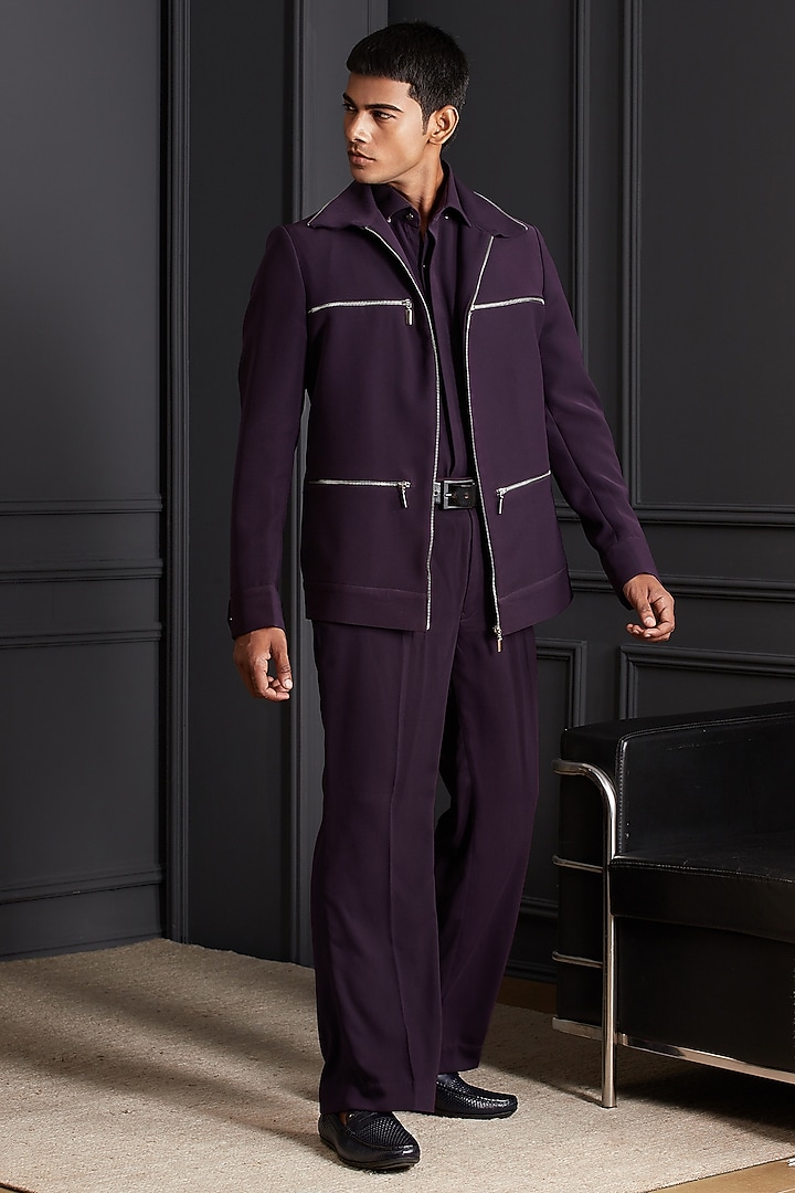 Deep Wine Suiting Japanese Fabric Co-Ord Set by Soniya G Men at Pernia's Pop Up Shop