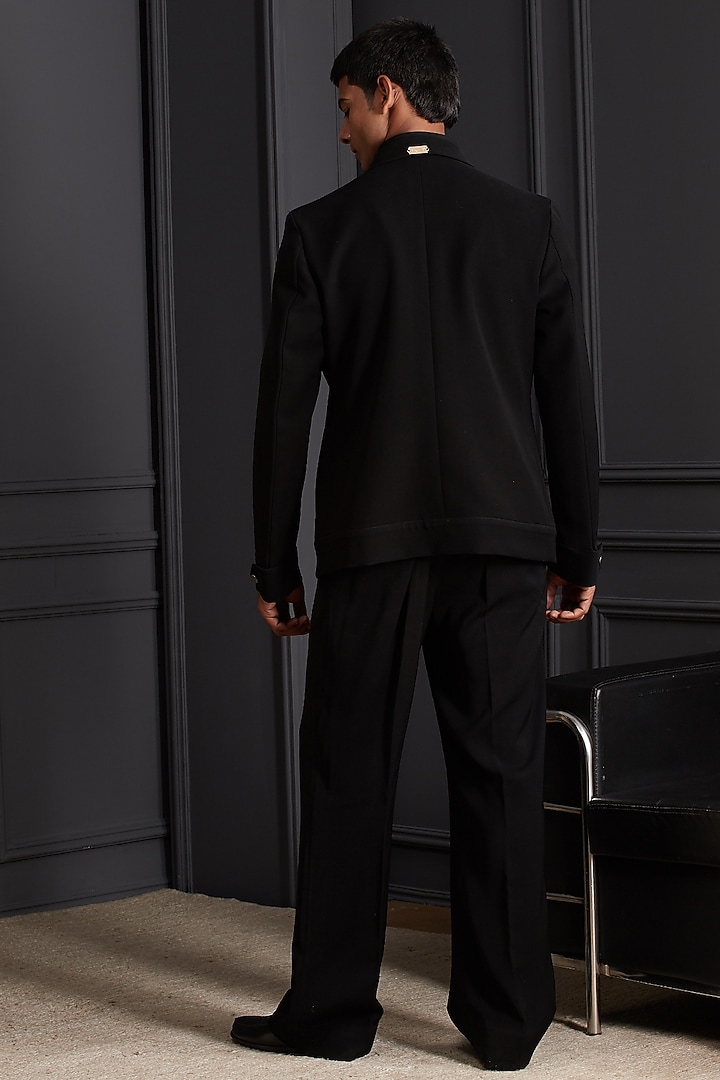 Black Suiting Japanese Fabric Jacket Set by Soniya G Men at Pernia's Pop Up Shop