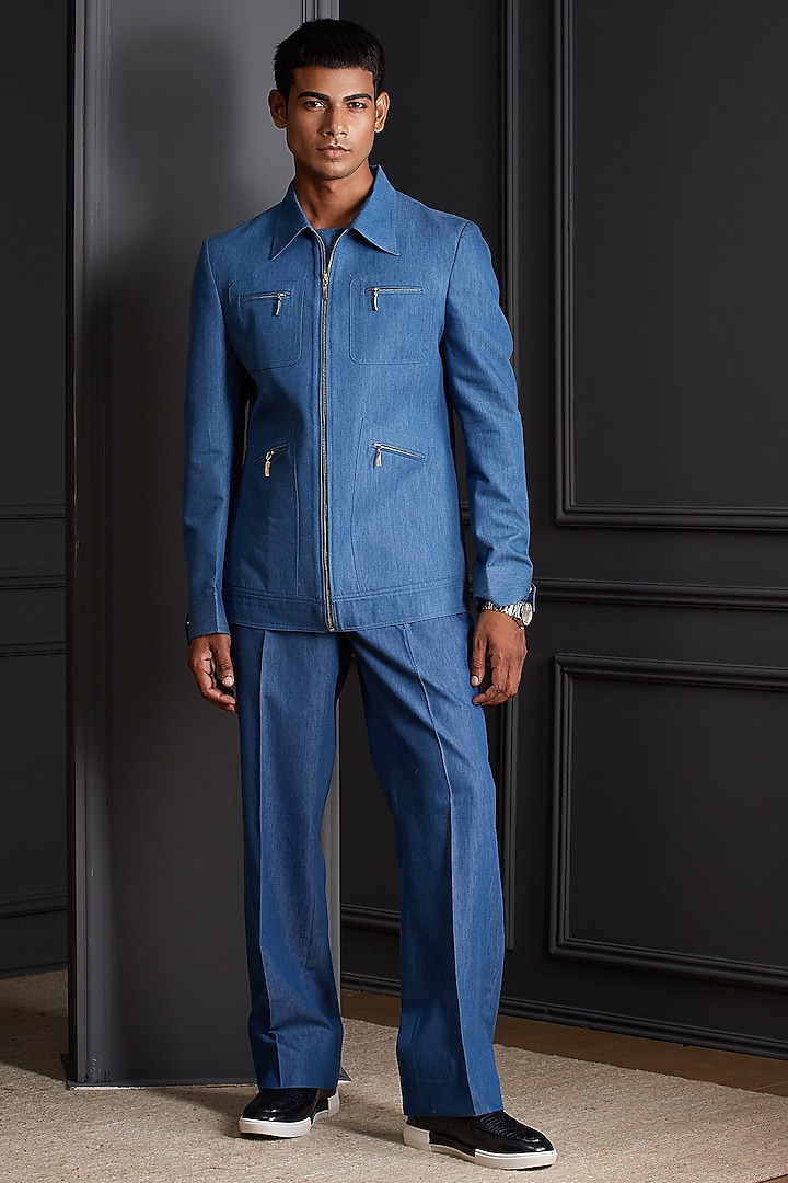 Royal Blue Denim Co-Ord Set by Soniya G Men at Pernia's Pop Up Shop