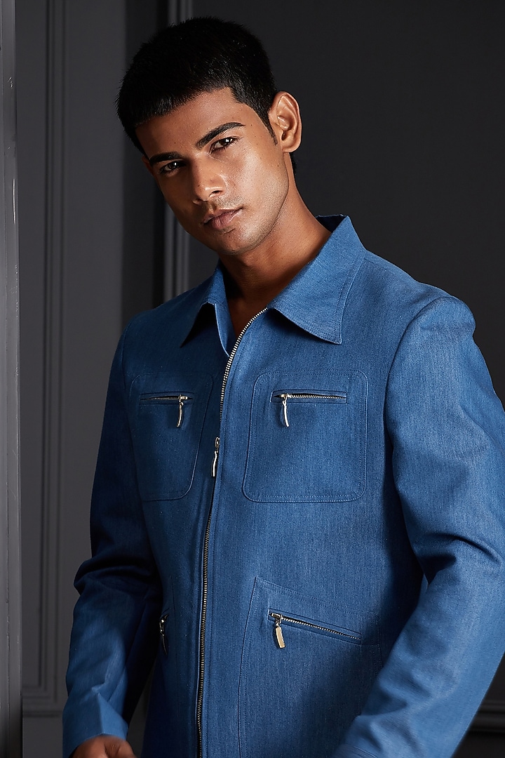 Royal Blue Denim Co-Ord Set by Soniya G Men at Pernia's Pop Up Shop