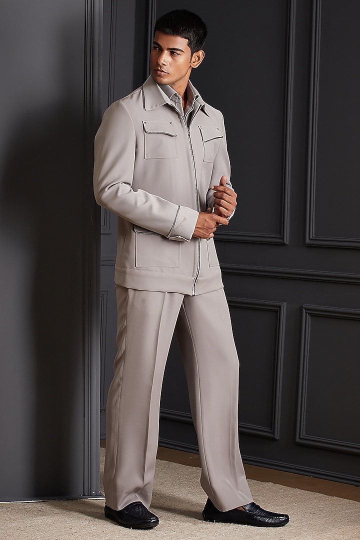 Mouse-Grey Suiting Japanese Fabric Co-Ord Set by Soniya G Men at Pernia's Pop Up Shop