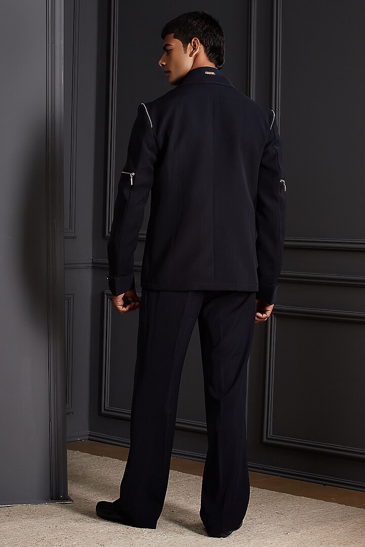 Midnight Navy Blue Suiting Japanese Fabric Tuxedo Set by Soniya G Men at Pernia's Pop Up Shop