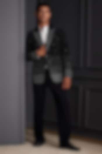 Black Suiting Japanese Fabric Crystal Embellished Tuxedo Set by Soniya G Men at Pernia's Pop Up Shop