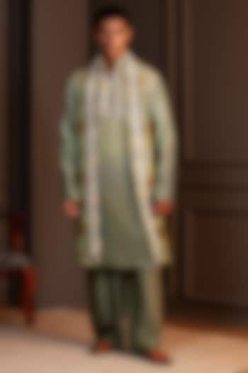 Sage Green Georgette Embellished Kurta Set by Soniya G Men at Pernia's Pop Up Shop