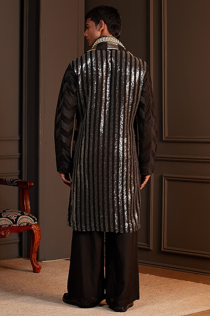 Black Georgette Kurta Set by Soniya G Men at Pernia's Pop Up Shop