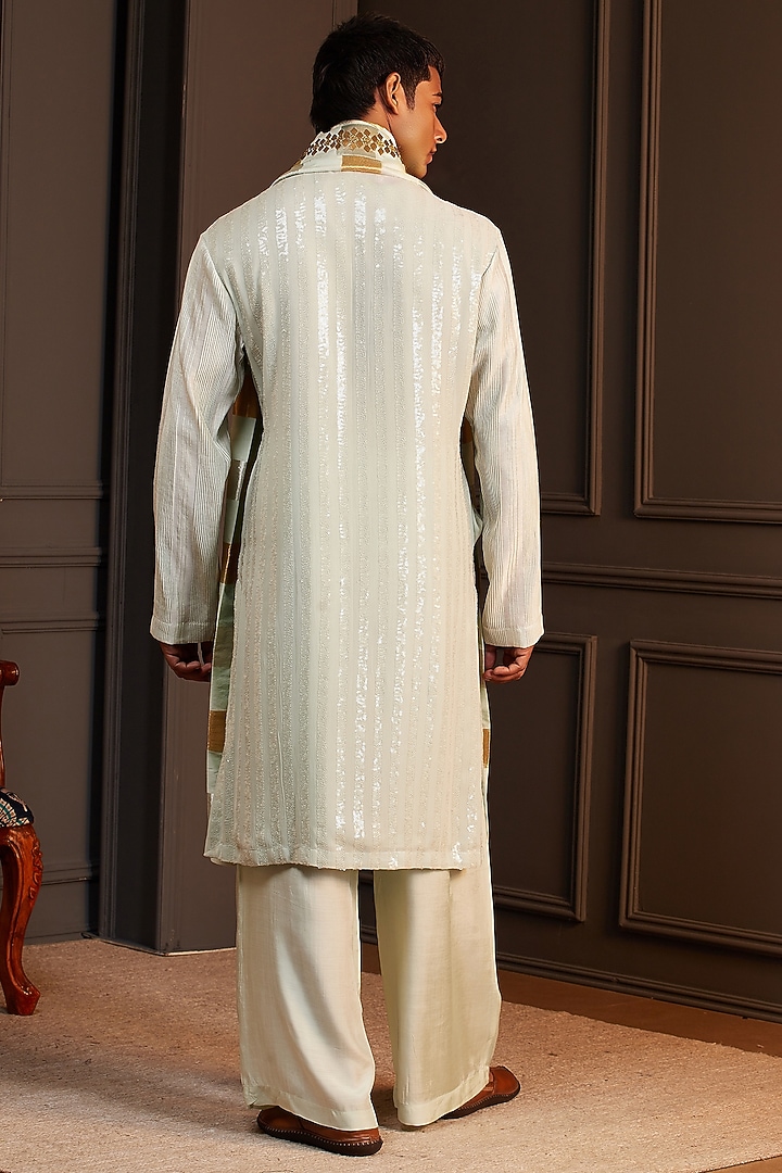 Mint Green Georgette Geometric Embellished Kurta Set by Soniya G Men at Pernia's Pop Up Shop
