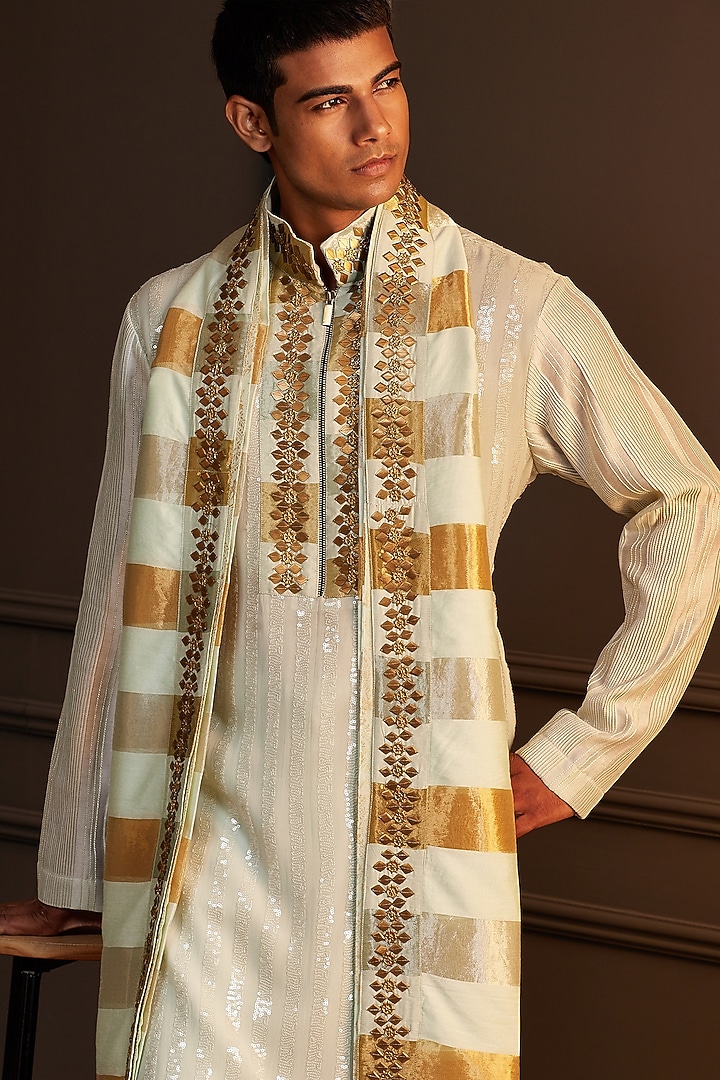 Mint Green Georgette Geometric Embellished Kurta Set by Soniya G Men at Pernia's Pop Up Shop