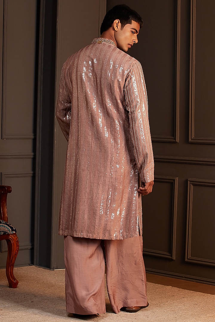 Dusty Rose Sequins Silk Embellished Kurta Set by Soniya G Men at Pernia's Pop Up Shop