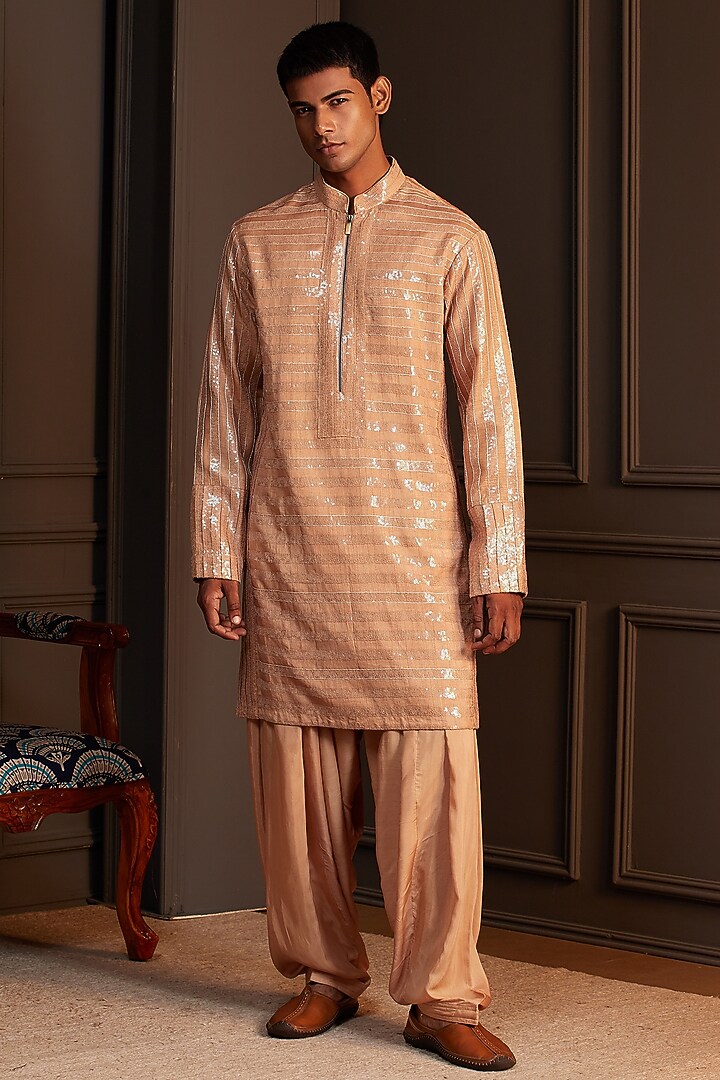 Gold Sequins Silk Kurta Set by Soniya G Men at Pernia's Pop Up Shop