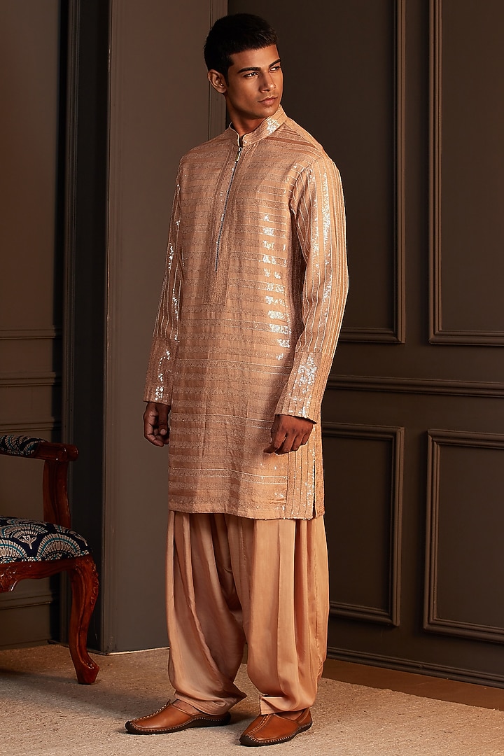 Gold Sequins Silk Kurta Set by Soniya G Men at Pernia's Pop Up Shop