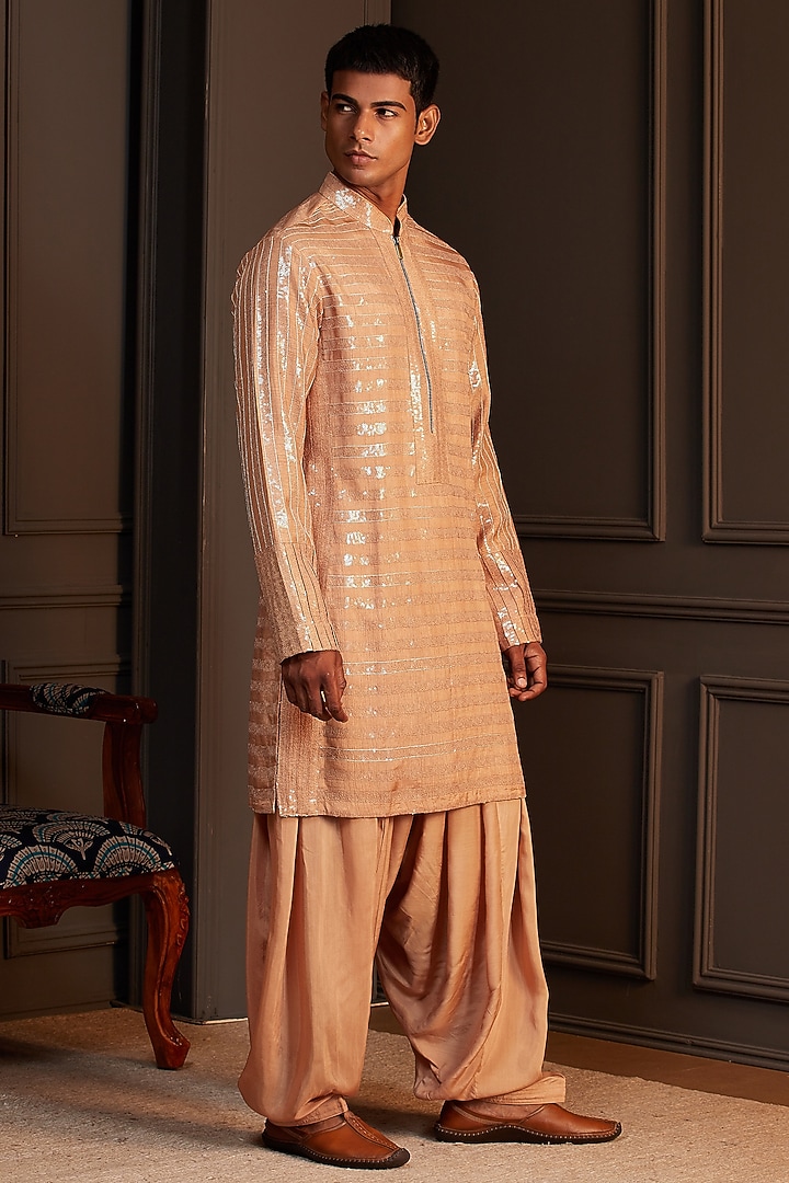 Gold Sequins Silk Kurta Set by Soniya G Men at Pernia's Pop Up Shop