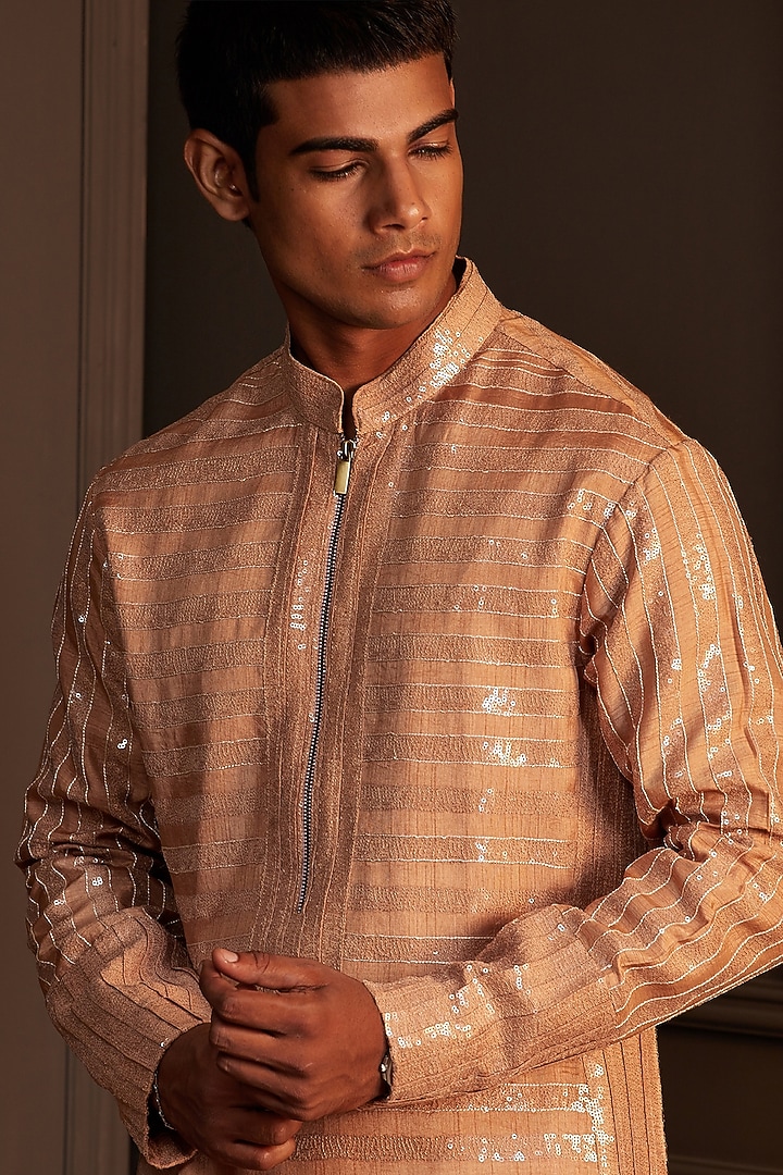 Gold Sequins Silk Kurta Set by Soniya G Men at Pernia's Pop Up Shop