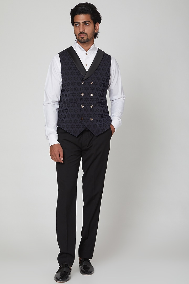 Violet Blue Printed Tuxedo by Soniya G Men at Pernia's Pop Up Shop