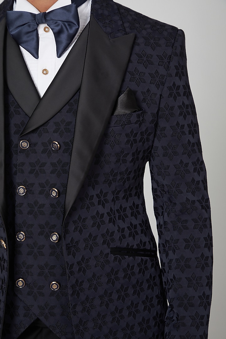 Violet Blue Printed Tuxedo by Soniya G Men at Pernia's Pop Up Shop