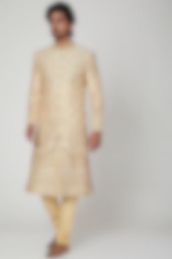 Beige Embroidered Groom Sherwani Set by Soniya G Men at Pernia's Pop Up Shop