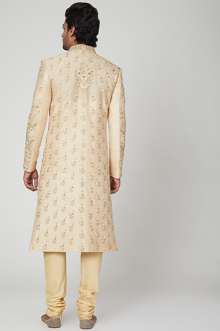 Beige Embroidered Groom Sherwani Set by Soniya G Men at Pernia's Pop Up Shop
