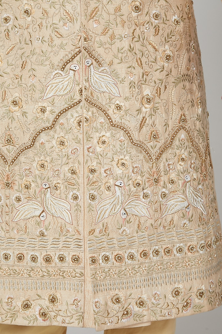 Beige Embroidered Groom Sherwani Set by Soniya G Men at Pernia's Pop Up Shop