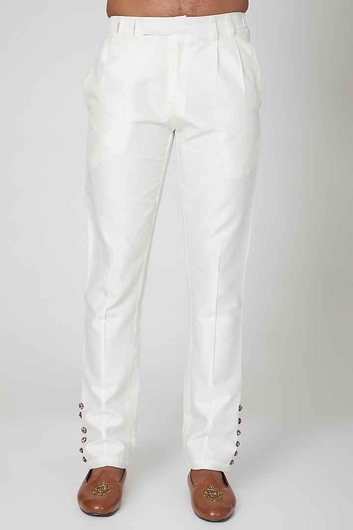 Off White Silk Draped Kurta Set With Embroidered Jacket by Soniya G Men at Pernia's Pop Up Shop