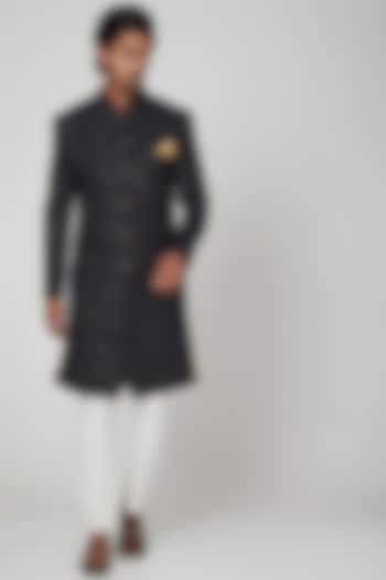 Midnight Blue Wedding Sherwani Set by Soniya G Men at Pernia's Pop Up Shop