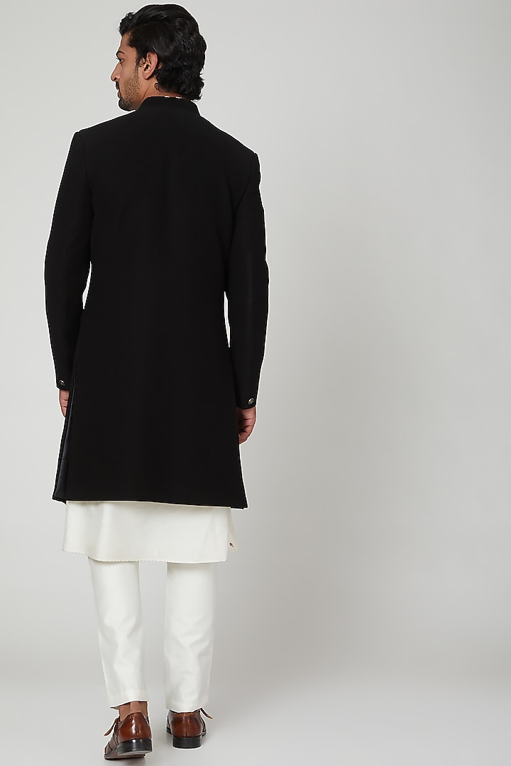Black Embroidered Wedding Sherwani Set by Soniya G Men at Pernia's Pop Up Shop