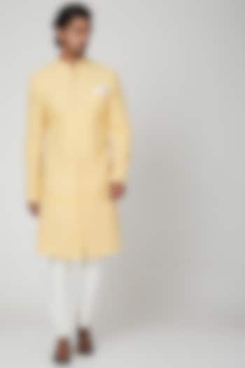 Lemon Yellow Lucknowi Sherwani Set by Soniya G Men