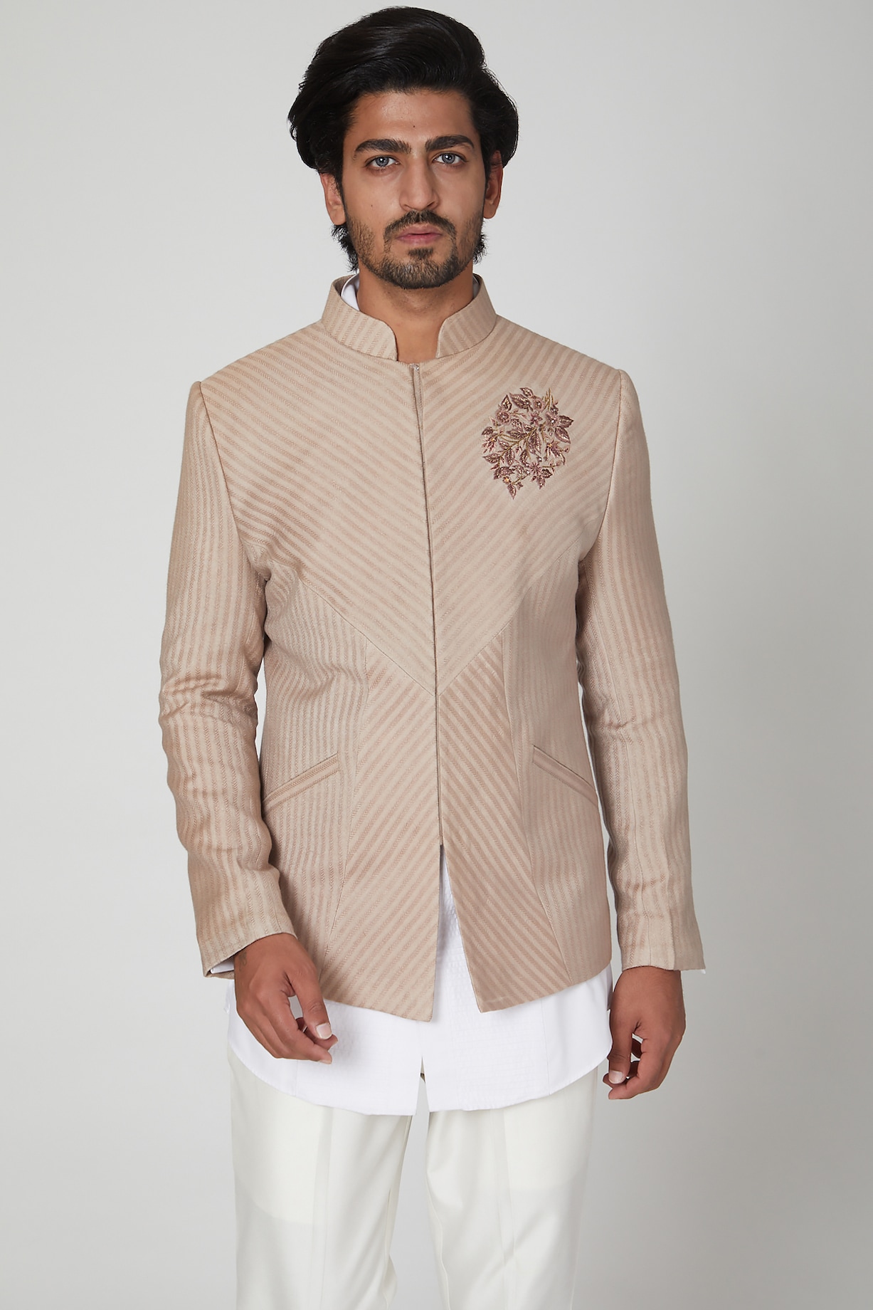 Rose Gold Jodhpuri Jacket Set by Soniya G Men at Pernia's Pop Up Shop 2026