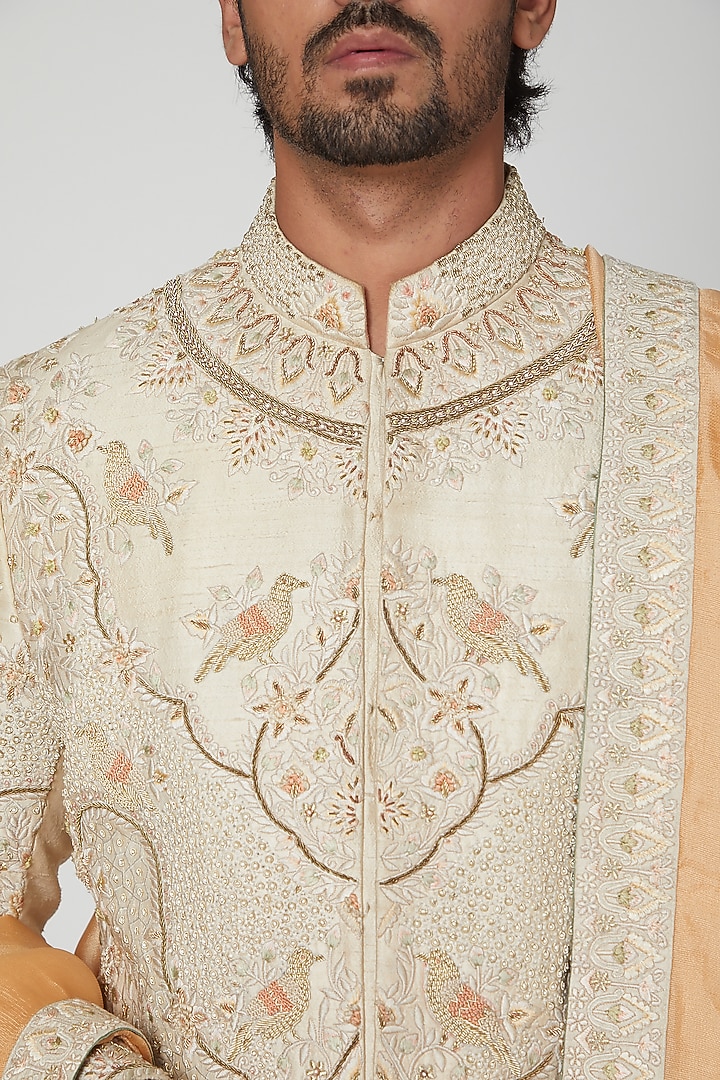 Mud Ivory Groom Sherwani Set by Soniya G Men at Pernia's Pop Up Shop