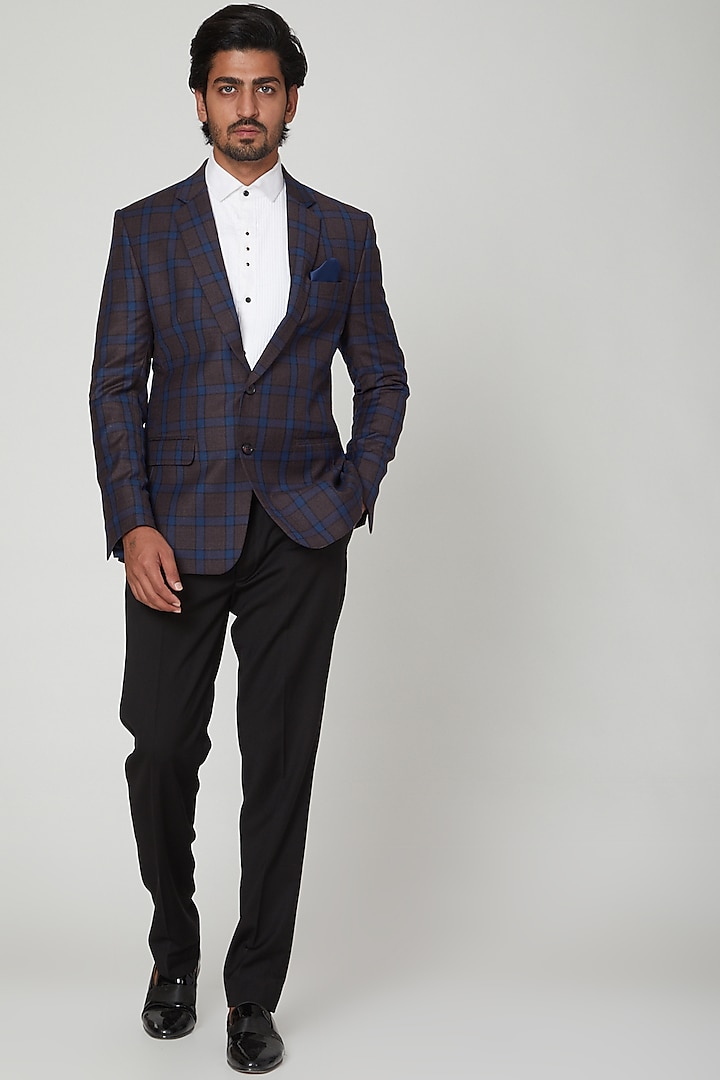 Blue Checkered Blazer Suit by Soniya G Men at Pernia's Pop Up Shop
