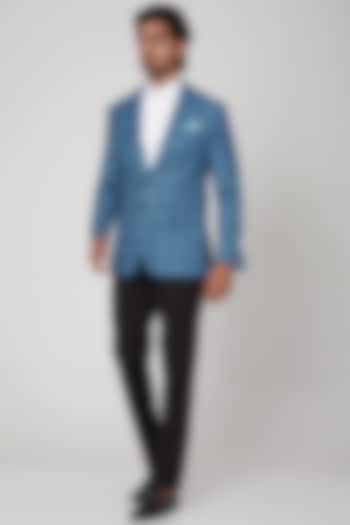 Sky Blue Checkered Blazer Suit by Soniya G Men