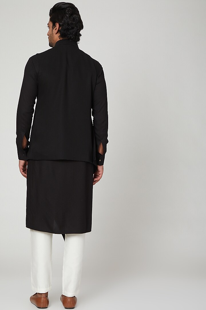 BLack Kurta Set With Jacket by Soniya G Men at Pernia's Pop Up Shop