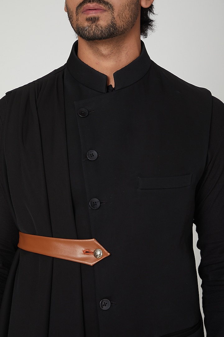 BLack Kurta Set With Jacket by Soniya G Men at Pernia's Pop Up Shop