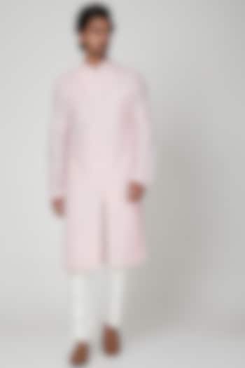Baby Pink Angrakha Kurta Set by Soniya G Men