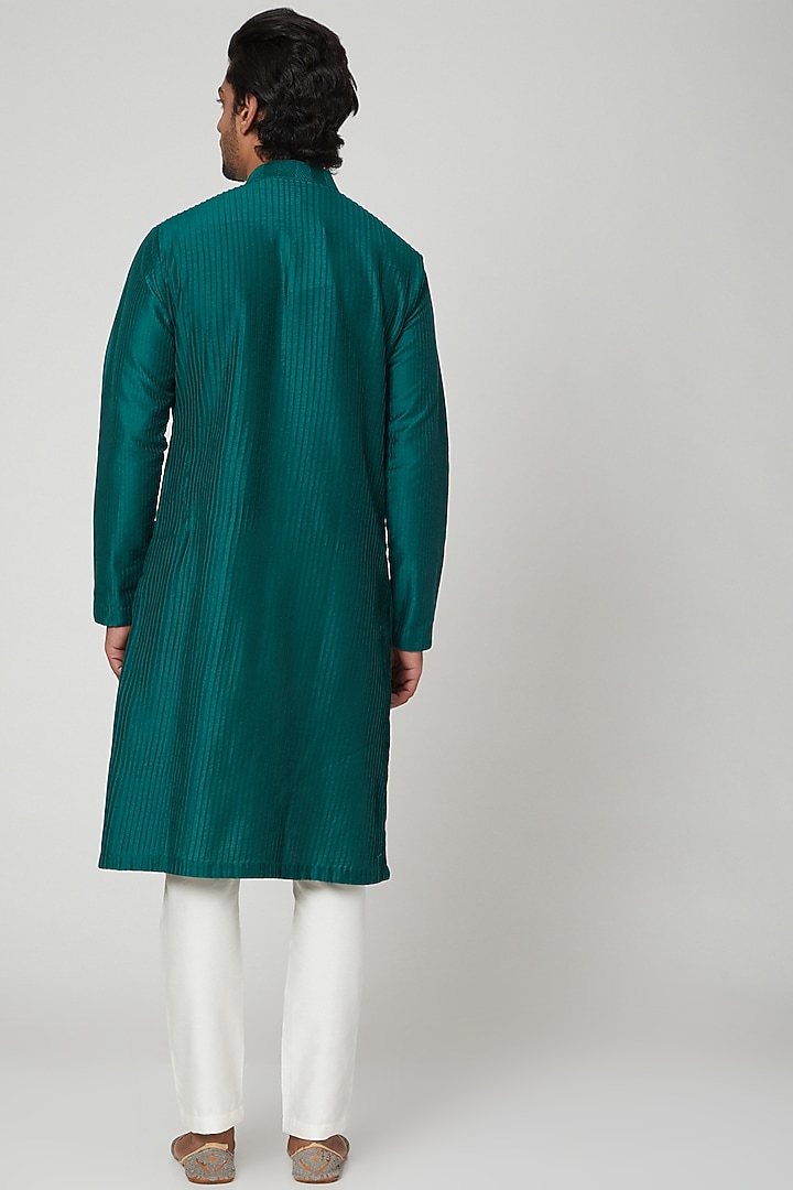 Bottle Green Pintex Pleated Straight Kurta Set by Soniya G Men at Pernia's Pop Up Shop