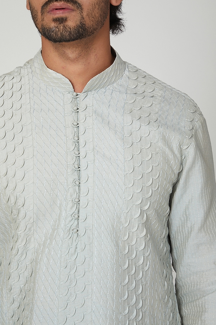 Duckegg Blue Pleated Straight Kurta Set by Soniya G Men at Pernia's Pop Up Shop