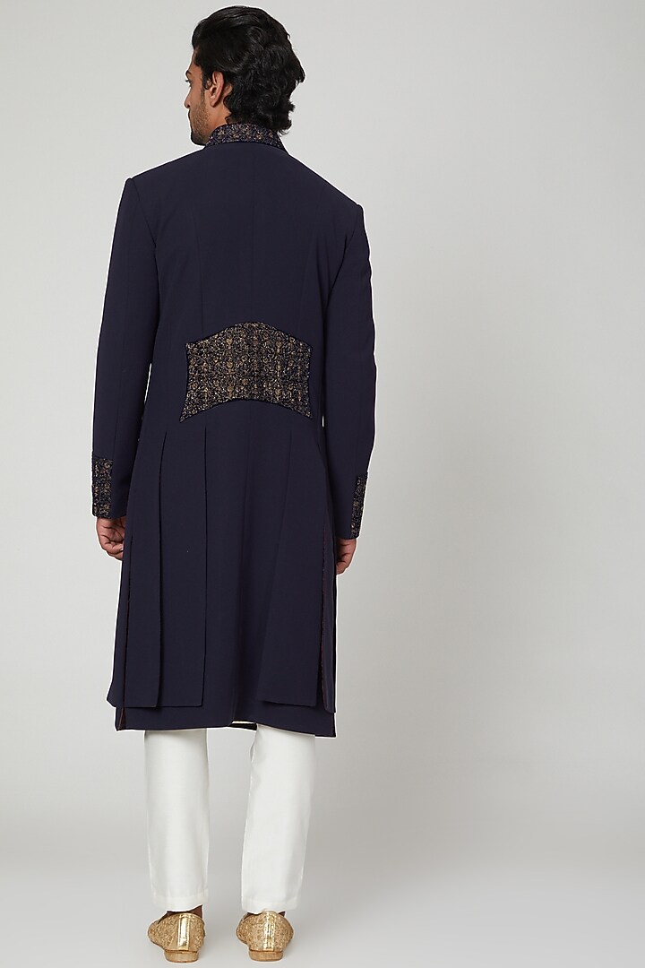 Navy Embroidered Groom Sherwani Set by Soniya G Men at Pernia's Pop Up Shop