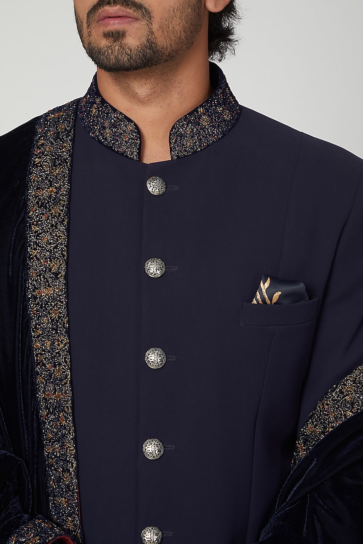 Navy Embroidered Groom Sherwani Set by Soniya G Men at Pernia's Pop Up Shop