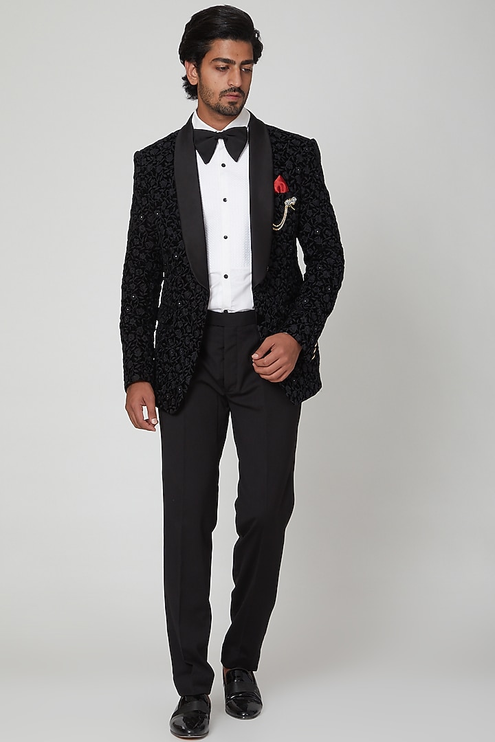 Black Embroidered Tuxedo Set by Soniya G Men at Pernia's Pop Up Shop