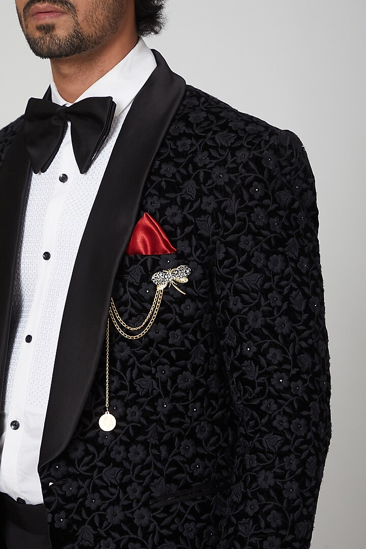 Black Embroidered Tuxedo Set by Soniya G Men at Pernia's Pop Up Shop