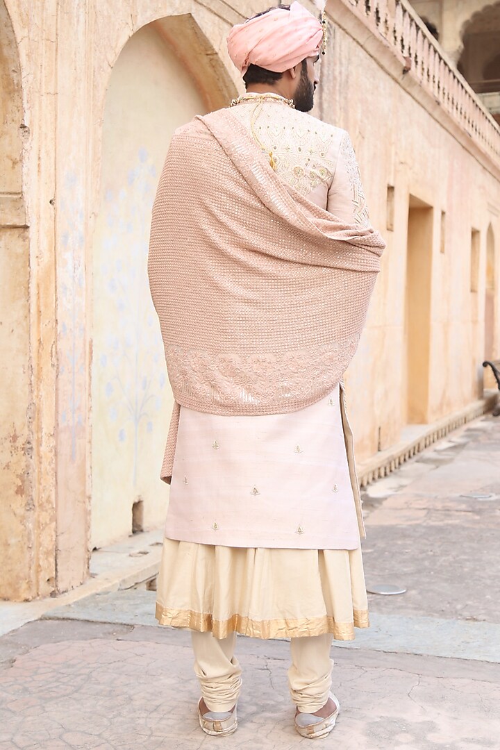 Ivory Groom Sherwani Set With Embroidery by Soniya G Men at Pernia's Pop Up Shop